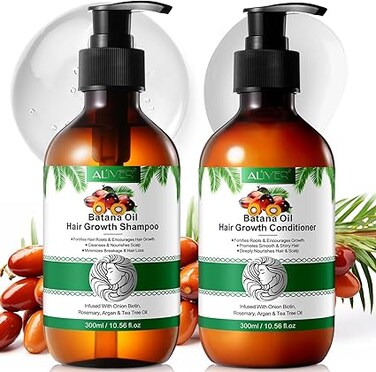 Batana Oil Hair Growth Shampoo and Conditioner Set - Herbal Shampoo and Conditioner for Thinning Hair for Women &amp; Men Hair Loss, Hair Thickening Product for Hair Care