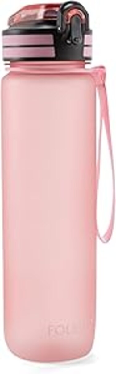 FOLELLO 1L Tritan Water Bottle with Motivational Time Marker   Leakproof Sipper Bottle for Gym, Office, and Travel   Non-Toxic, BPA-Free Water Bottles with Hydration Reminder App   Stylish Pink