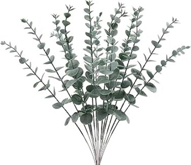 AMOSTBY 12Pcs Eucalyptus Stem Artificial Decor，Eucalyptus Leaves Fake Greenery Branches for Wedding Centerpiece Flower Floral Farmhouse Home Decoration (Light Green)