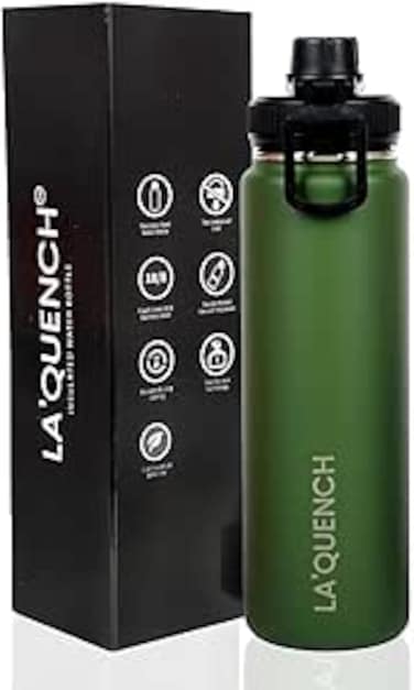 LA'QUENCH&trade; 18/8 Stainless Steel Water Bottle 710ML / 24oz Double Wall Vacuum Insulated Thermos Flask Wide Mouth Gym Sports Bottle (Army Green)