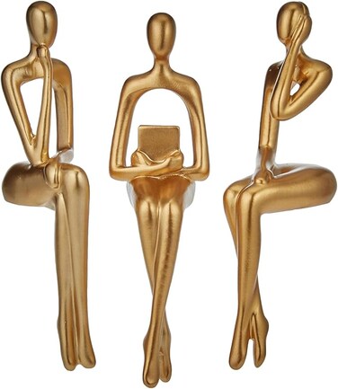 XINXUAN Gold Statue Home Decorations for Living Room, Modern Shelf Decor, Bookshelf Figurines, Desk Sculpture, 3 Piece Table Set