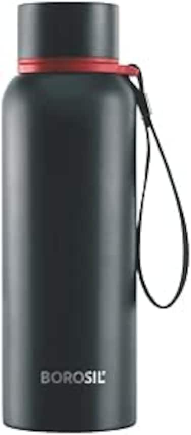 Borosil Hydra Trek Water Bottle, Stainless Steel Water Bottles, Vacuum Insulated Flask Bottles, 700 ml, Black (Black)