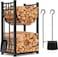 Garden Home 31.6in Large Firewood Rack Fireplace Rack Indoor Bin Log Holder with Fireplace Tool Rack Tall Wood Log Rack Fireside Outdoor Lumber Storage Stacking with Wrought Iron Tools Black