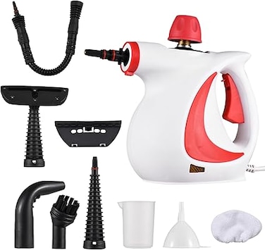 XISICIAO Handheld Pressurized Steam Cleaner with 9 pcs Accessories, Portable Steamer for Cleaning, Steam Cleaner for Home Use, Steamer for Cleaning Car, Furniture, Floor (Red)