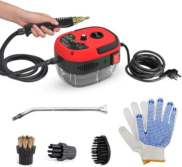2500W Portable Handheld Steam Cleaner High Temperature Pressurized Steam Cleaning Machine with Brush Heads and Gloves for Kitchen Furniture Bathroom Car
