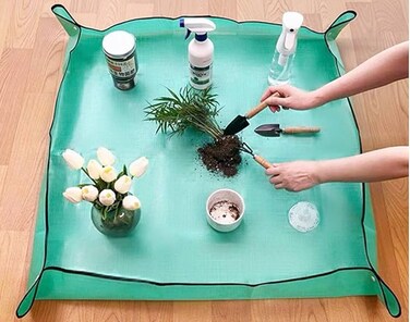 Gardening Mat with Hidden Buckles, Double-Sided Waterproof, 100 x 100 cm, Foldable Plant Protection Mat, Green