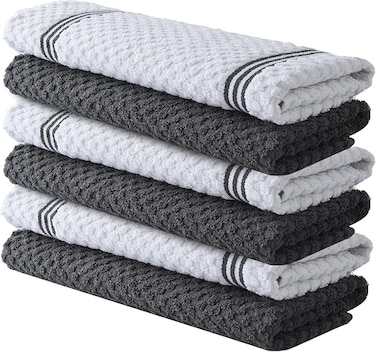 Premium Kitchen Towels &ndash; Pack of 6, 100% Cotton 40cm x 70cm Absorbent Dish Towels - 425 GSM Tea Towel, Terry Kitchen Dishcloth Towels- Grey Dish Cloth for Household Cleaning by Infinitee Xclusives