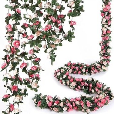 GHAKKE Artificial Rose Vine Flowers Rose Vines Flowers Plants 6 Pcs 45FT Artificial Rose Flower Vine Hanging Flower Garland for Room Home Hotel Office Wedding Party Garden Craft Art Decor (pink)