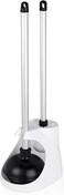 Toilet Plunger and Brush Combo Caddy Set, Aluminum Handles   White Canister Base