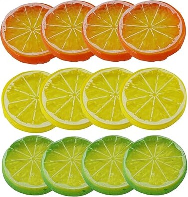 Artificial Lemon Limes Slices, 12 Pack Realistic Plastic Lemon Slices for Photography DIY Use, Mini Small Simulation Lemon Slices Plastic Fake Fruit Model Party Kitchen Wedding Restaurant Decoration