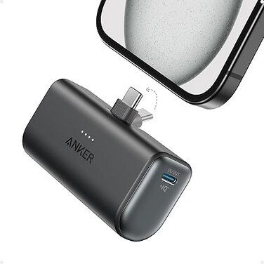 Nano Power Bank, Mini Portable Charger with Built-In Foldable USB-C Connector, 5,000mAh Battery Pack 22.5W, For iPhone 16/15 Series, Samsung, Huawei, iPad, AirPods, Xiaomi, Vivo, Oppo and More