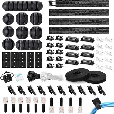 273 Pcs Cable Management Kit, إدارة الكابلات Cable Organizer for Home and Office. Useful for Power Cord, USB Cable, TV Cable, PC, Desktop Cable clips bundle, Home Office Cord Organizer for Desk etc