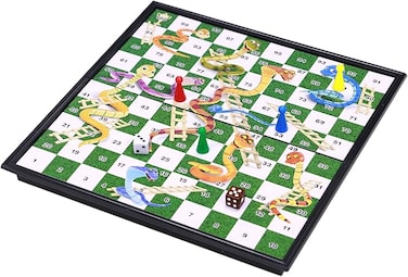 Magnetic Snakes and Ladders Board Game, Folding Design and Light-Weight Traditional Game for Kids and Adults (25x25cm)