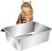 Kichwit Extra Large Stainless Steel Open Cat Litter Box with High Sides, Metal Litter Pan for Cat, 23.6 x 15.7 x 5.9 inches