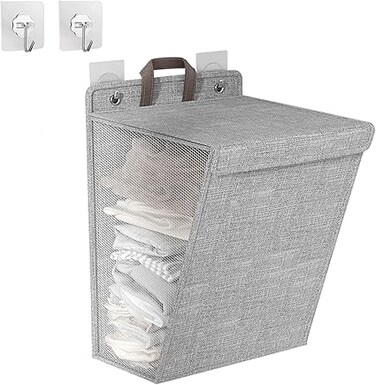 UNIFACE Laundry Hamper,Collapsible Hanging Laundry Basket with Lid and Handles,Space-Saving Wall Hanging Dirty Clothes Basket,Folding Clothes Hamper Storage Basket for Toys Clothes Organizer (1 Pack)