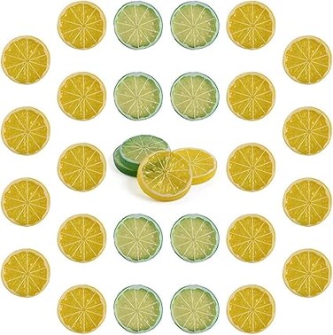 ELECDON Artificial Lemon Slices, Fake Lemon Slice Artificial Fruit Highly Simulation Lifelike Model for Home Party Decoration (20pcs Yellow + 10pcs Green)