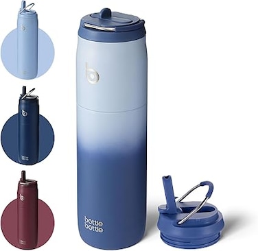 BOTTLE BOTTLE Stainless Steel Water Bottle with Straw and Lid, 32oz Vacuum Insulated Water Bottle Flask, Stay Cold for 24 Hrs, Hot for 12 Hrs, Leak-Proof Wide Mouth Sports water bottle, blue