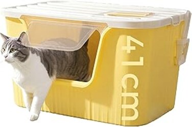 NeoStyle Extra Large Litter Box，78.5 * 54.5 * 40.9cm Open Splash Proof High Side Litter Box, Better for Multi-Cat Households, Pet Safe Coating, Easier to Clean and More Sanitary (Yellow)