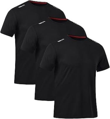 Mens Tshirt 3 Pack Gym Workout T Shirts Quick Dry Sports T-Shirt Crew Neck Short Sleeve Athletic T Shirt