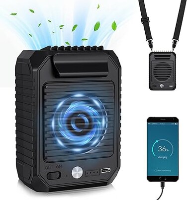 Portable Fan Wearable Waist Fan 10000mAh Rechargeable, Waist Clip Fan with 3 Speeds 6500RPM Strong Airflow, Clip Belt Fan Cooling Personal Fan for Outdoor 15H Working Time as Necklace Fan- Black