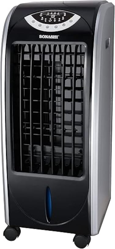 Sonashi SAC-202 Portable Air Cooler w/ 6 Liter Water Tank, 2 Ice Boxes, Three Wind Speeds, Water Level Indicator, 4 Castor Wheels, Electronic Display, 12 Hour Timer   Home Appliance