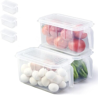 3 Pieces Refrigerator Organizer, Stackable Plastic Kitchen Food Storage Containers with Lids and Handle for Fruits and Vegetables, Freezer Safe Food Storage Boxes, Transparent