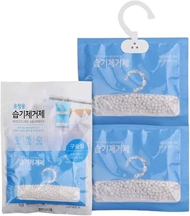 Korean Made Moisture Absorber 2 Packs (4pcs), Moisture absorbing Hanging Dehumidifier Bag, Use for Kitchen, Bathroom, Wardrobe, Shoes, Drawer Desiccant Bag