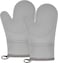 Silicone Oven Mitts, Heat and Slip Resistant Gloves with Soft Cotton Lining, Waterproof Flexible Durable and Comfortable Thick Ktichen Pot-Holders Mittens for Cooking, Baking, Grilling BBQ, 2X Grey