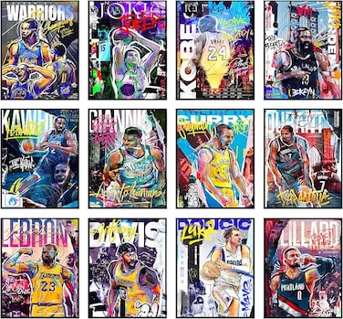 Prints Basketball Posters - Nba Posters, Basketball Room Decor, Nba Room Decor, Steph Curry, Kobe Bryant Wall Art, Kevin Durant, Lebron Wall Art, Warriors, Lakers - Unframed Set of 12 (8x10)