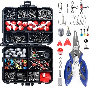 263Pcs Fishing Accessories Kits with Tackle Box Saltwater Freshwater Including Jig Hooks, Cross Barrel Swivel, Barrel Snap Swivel, Sinker Slides, Lead Sinker, Treble Hooks