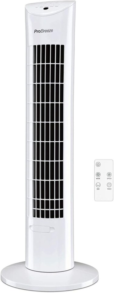 Pro Breeze Oscillating 30 Inch Tower Fan With Ultra Powerful 60W Motor Remote Control 7.5 Hour Timer And 3 Cooling Fan Modes For Home And Office 30" Tower Fan White