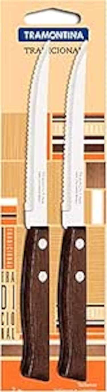 Tramontina Tradicional 2 Pieces 5 Inches Steak Knife Set with Stainless Steel Blade and Natural Wood Handle