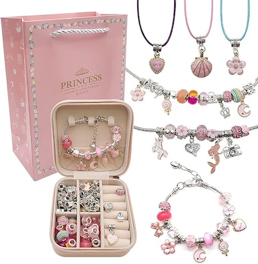 Bracelet Making Kit for Girls,68PCs Charm Bracelets Kit with Jewelry Box, Jewelry Charms, Bracelets for DIY Craft, Bracelet Gift for Adults and Kids，Present For 8-12 Year Old Girl (pink)