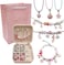 Bracelet Making Kit for Girls,68PCs Charm Bracelets Kit with Jewelry Box, Jewelry Charms, Bracelets for DIY Craft, Bracelet Gift for Adults and Kids，Present For 8-12 Year Old Girl (pink)