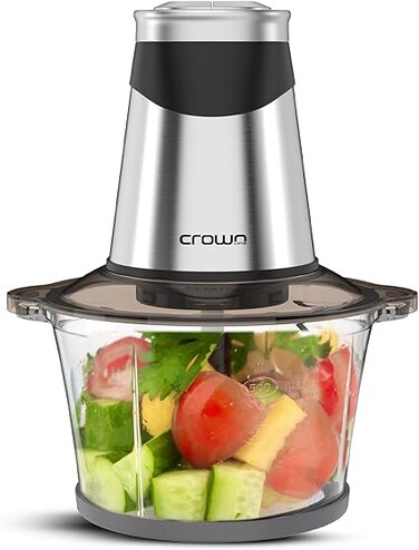 Crownline Electric Food Chopper &amp; Grinder, 500W, 2-Speed with Pulse Function, 1.8L Glass Bowl, 4 Stainless Steel Blades, Multi-Function Mincer for Vegetables &amp; Meat, 220-240V  GC-275