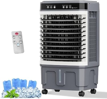 Portable Air Conditioner, Air Cooler with 20L Water Tank, Powerful 80W Motor, 4 Ice Packs,12H Timer, Remote Control, Cooling Tower Fan for Indoor,Outdoor,Bedroom,Office