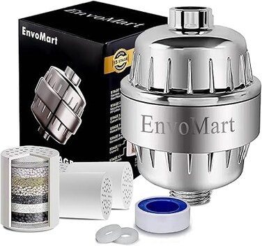 15 Stage Shower Filter with Anti Hair Fall Feature - Ideal for Hard Water, Chlorine, and Impurity Removal - Shower Head Filter with KDF &amp; Calcium Sulphite Beans (Dual Cartridge)