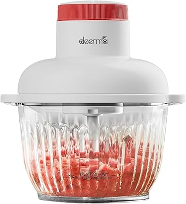 Deerma JR10W Multifunctional Meat Grinder, Electric Food Chopper 2L Capacity, Glass Meat Mincer with Powerful Motor, Dual Speed Adjustable Control, Four Leaf Whirlwind Sharp Blade