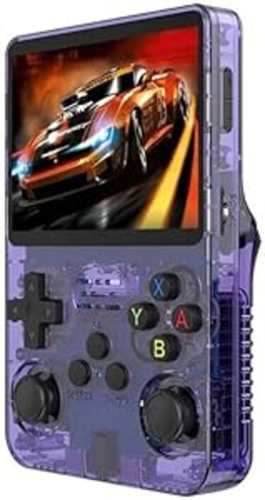 Retro Handheld Game Console with 64G Built-in 15000+ Classic Games, Open Source Linux System 3.5 Inch IPS Screen Portable Pocket Video Player, Translucent Purple