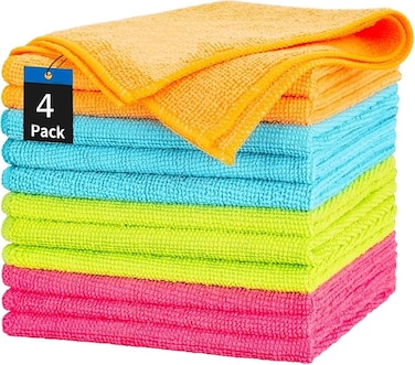 MOMENT 4 Pack Microfiber Cleaning Cloth Multi Purposes Kitchen Towel Set (30 x 30 cm) Super Absorbent Reusable Cleaning Towels - Kitchen Cloth