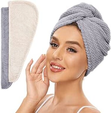 SimpleField   Microfiber Hair Towel Wrap   Absorbent quick-drying hair turban   &mdash;   2 Pack   Lightweight, prevents frizz