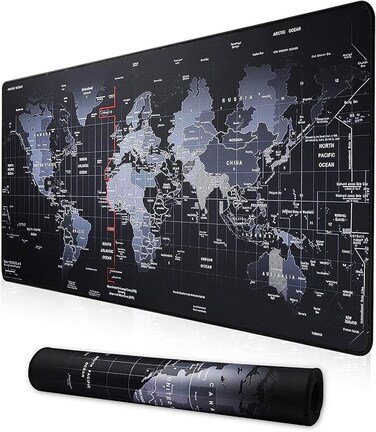 Gaming Mouse Pad 90x40cm, Anti-Skid Mouse Mat, World Map Mousepad Rubber Base and Stitched Edges for Gamers Office