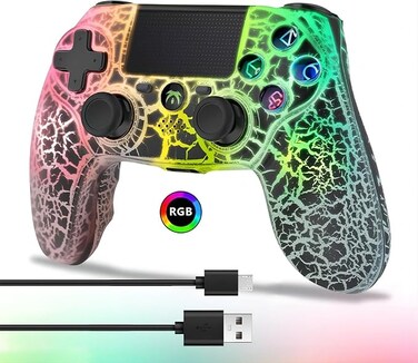 Wireless Controller for PS4, Wireless Remote Gamepad with Unique Cracked Design/Dual Vibration/6-Axis Motion Sensor/Audio Function, Game Controller Widely Compatible with PS4/PC/iOS(Black)