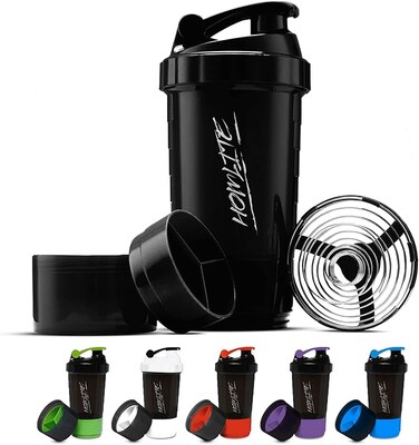 HOMLITE &reg; Protein Shaker Bottle &ndash; Non-Slip 3 Layer Twist Off, Leak-Proof Blender Bottle with Supplement and Pill Storage Compartment