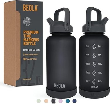 1000ml, 750ml, Motivational Water Bottle with Time Markers and Straw Lid, Tritan Plastic, BPA BPS FREE Leak Proof and Drop Resistant Office Bottles, 32oz, 25oz (Lava Stone, 1000ml)