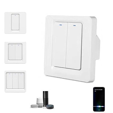 WiFi Smart Wall Light Switch, Remote Control, App Control, Compatible with Alexa &amp; Google Home, Easy Installation, No Neutral Wire Required (White, 2 Gang)