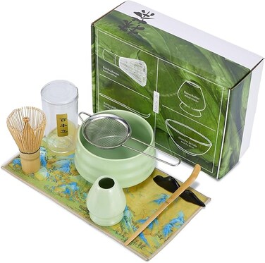 Whisk Set, Japanese Matcha Tea Set 7Pcs, Include Matcha Bowl,Bamboo Matcha Whisk (chasen), Scoop (Chashaku), Whisk Holder,Stainless Steel Tea Sifter,Tea Making Kit