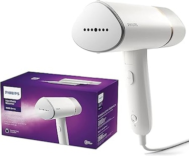 Philips Handheld Steamer 3000 Series, Compact and Foldable, Ready to Use in &tilde;30 Seconds, No Ironing Board Needed, 1000W, up to 20g/min, STH3020/16, White