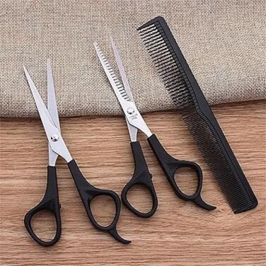 3-Piece Hair Cutting Scissors Set, 6.5-inch Stainless Steel Hair Cutting Shears, Thinning Shears, and 1 Comb for Men, Women, and Pets
