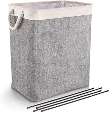 65L Laundry Basket with Handles Linen Hampers for Laundry Storage bags, Built-in Lining with Detachable Brackets Well-Holding Foldable Laundry Hamper for Toys Clothing Organization (BEIGE&amp;GREY)